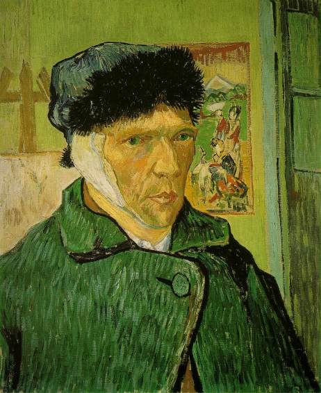Van Gogh em um dos seus autorretratos com a orelha enfaixada.